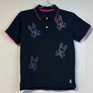 Psycho Bunny Kids Chicago Embroidered Piqué Polo Bunny Logo Size 14/16 (L)